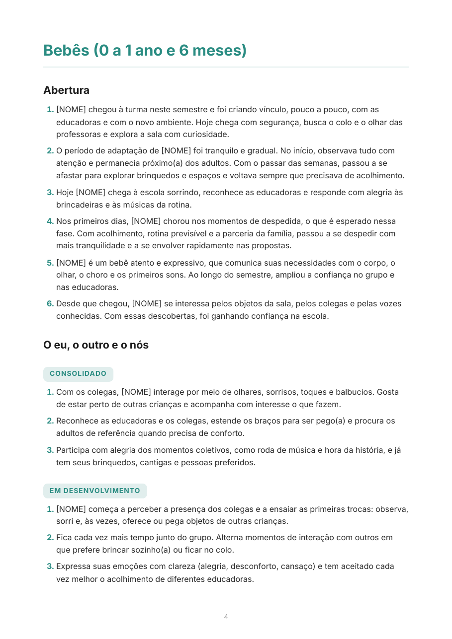 Página interna com trechos para bebês